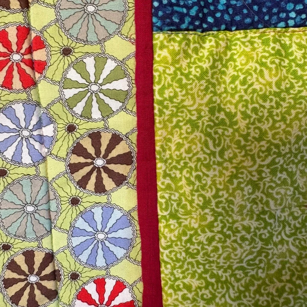 Handmade Patchwork Quilt Multi Pattern Geometric Floral Red Blue Green 53x39